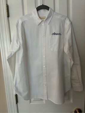 Sezane Charlie Shirt Oversized White with Embroidery Amour NWOT